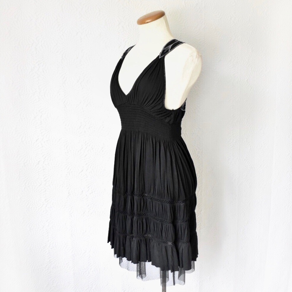 Free People Black & Turquoise Embroidered Dress